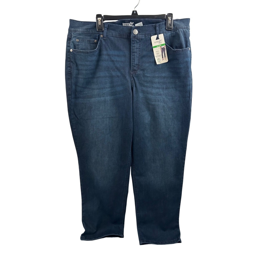 Terra & Sky Straight Leg Jeans 18W Blue High Rise Tummy Control Womens